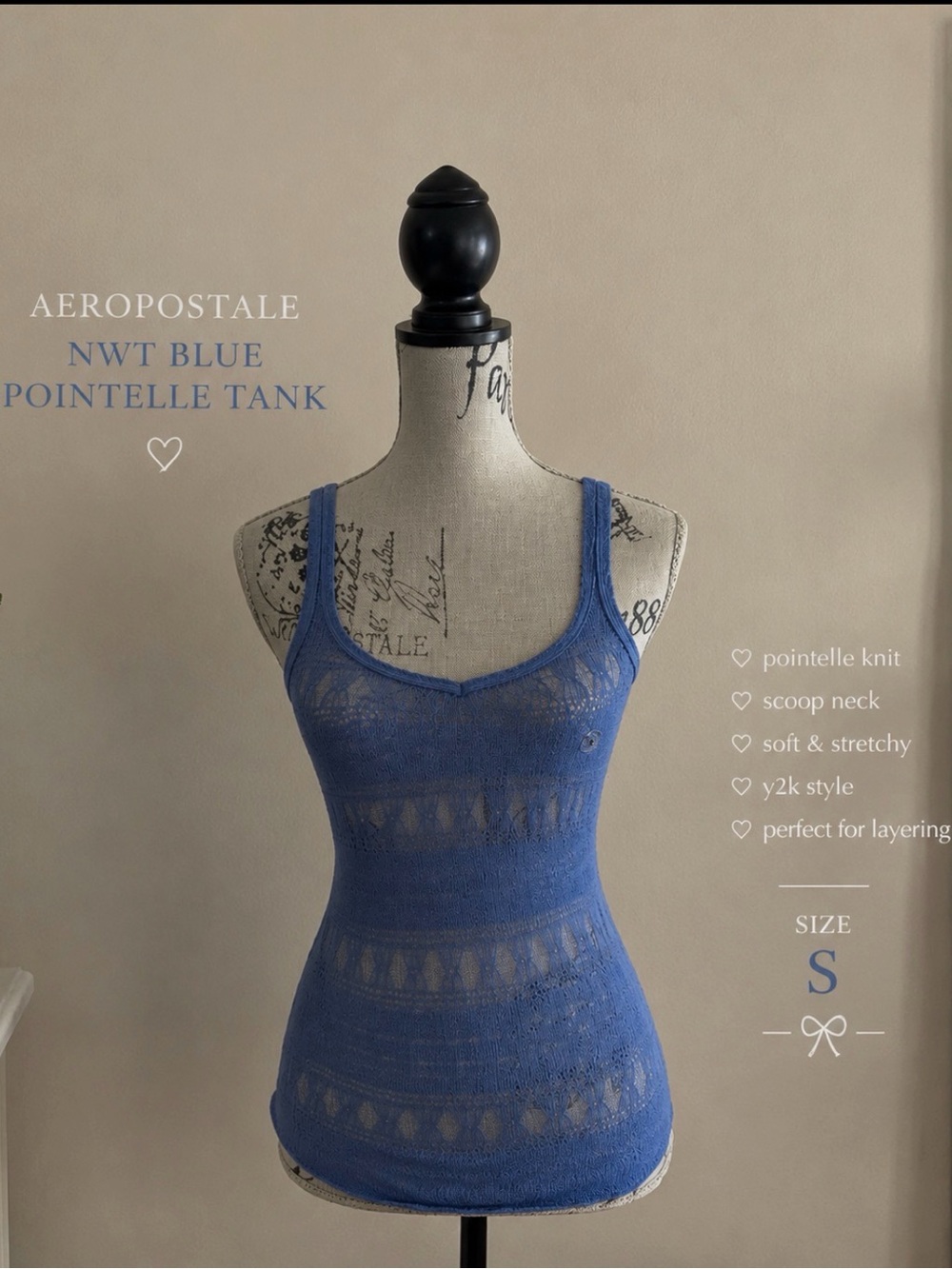 NWT Aeropostale Blue Pointelle Knit Tank Top Y2K S